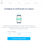 Añade tu número de teléfono para abrir la cuenta TransferWise