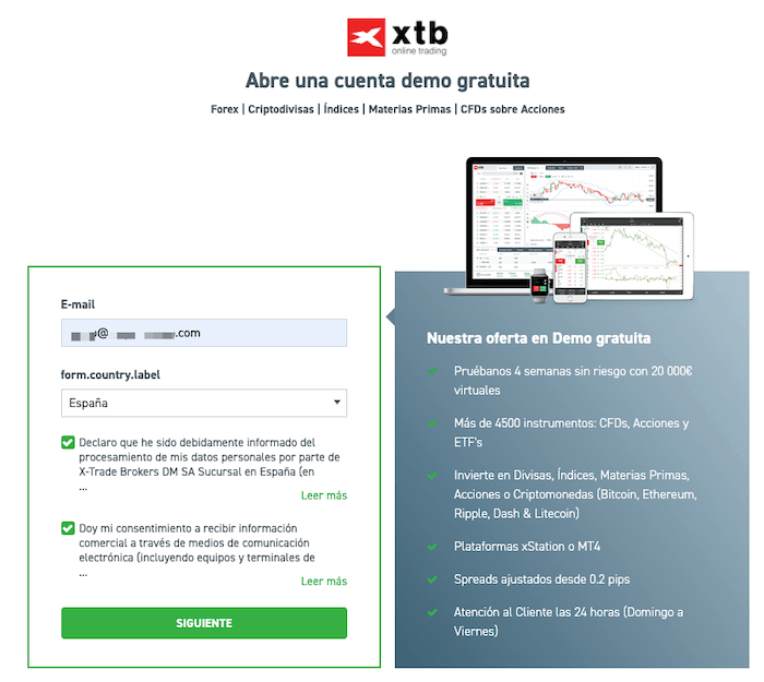 Abrir una cuenta demo con XTB
