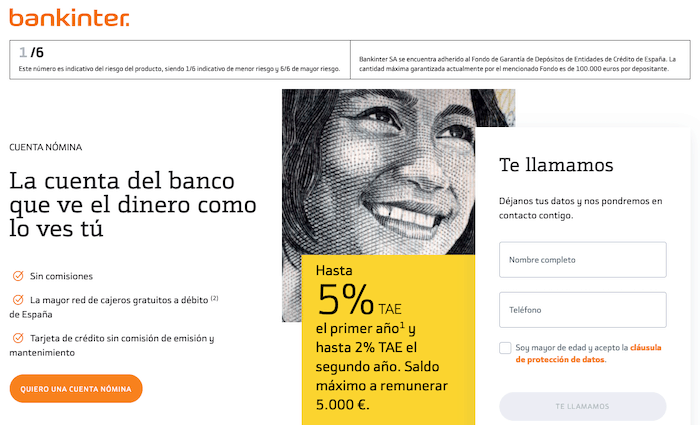 Cuenta nómina remunerada bankinter