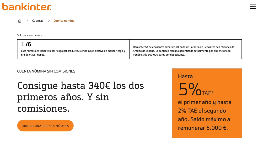 Bankinter cuenta sin comisiones nómina