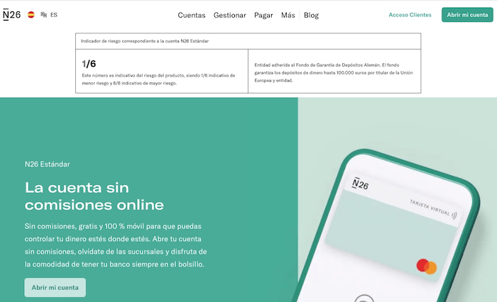 N26 is an online account without commissions