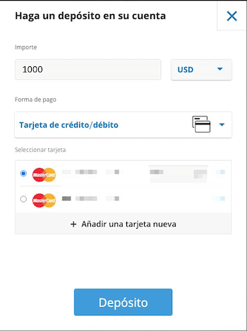 Sin comisiones por depositar fondos con tarjeta en la plataforma de trading de eToro