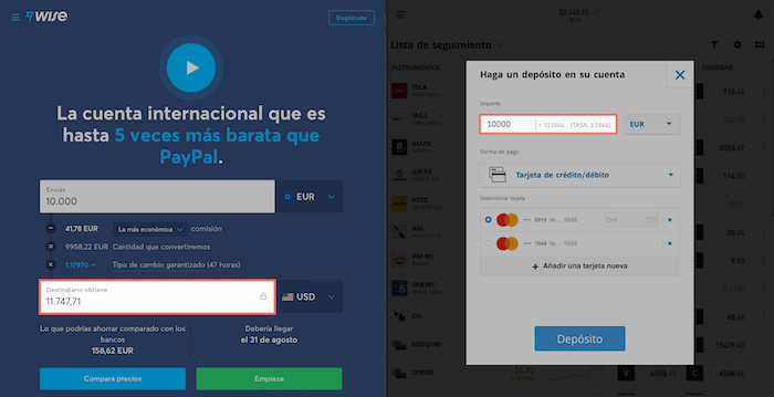 Comisión de cambio eToro vs Wise