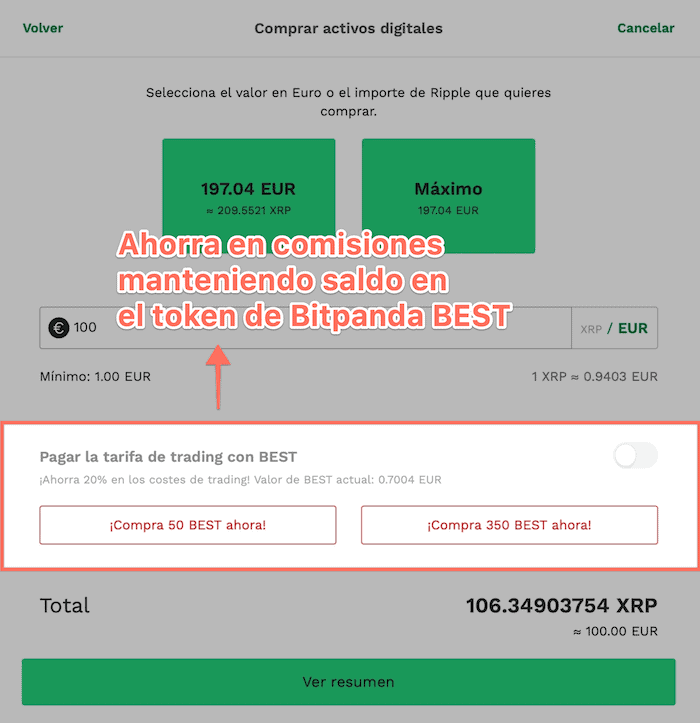 Ahorra en comisiones con Bitpanda con BEST