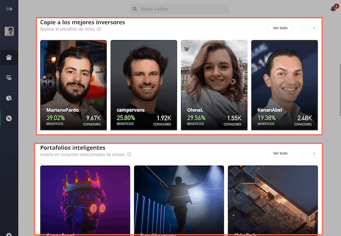 Funciones de inversion social con eToro