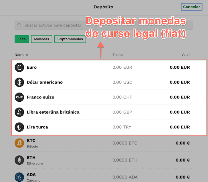 Métodos para depositar fondos en Bitpanda