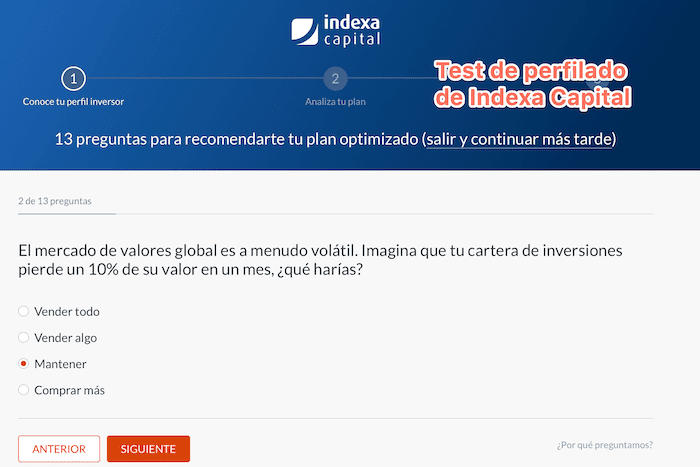Test de perfil de riesgo de Indexa Capital