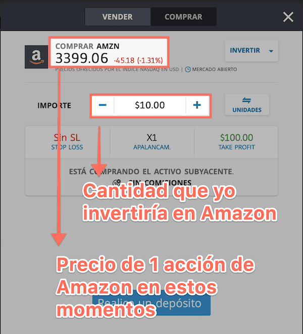 eToro permite comprar fracciones de acciones