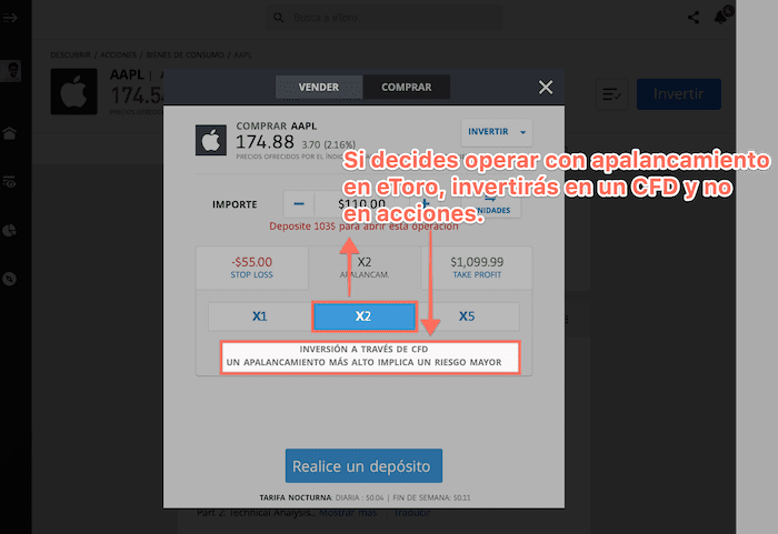 Inversión en acciones con eToro y el apalancamiento