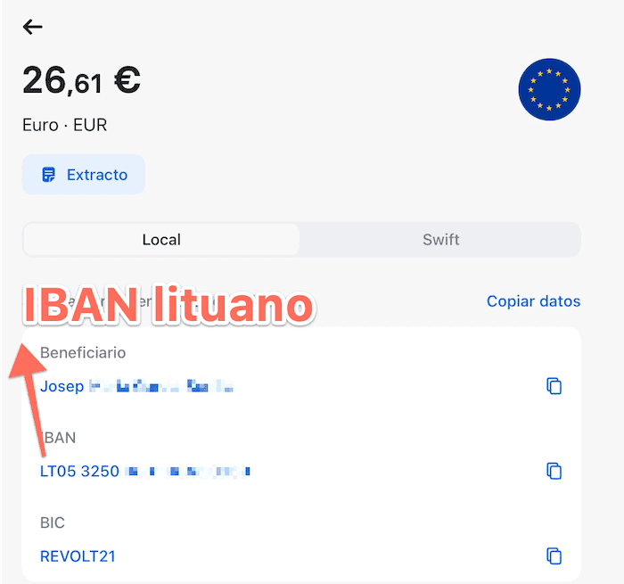 IBAN euro account Lithuanian Revolut