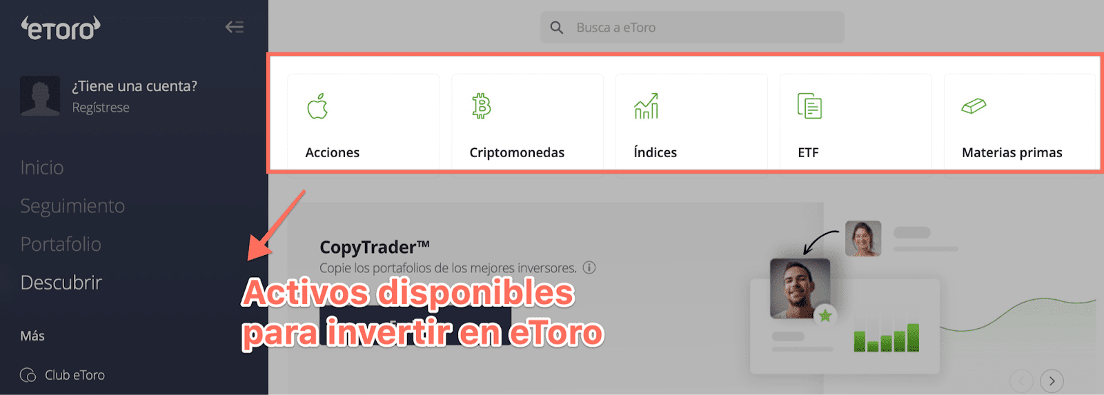 Activos disponibles para invertir en eToro