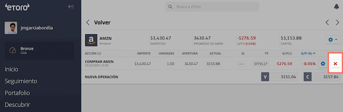 Cerrando una inversión con eToro
