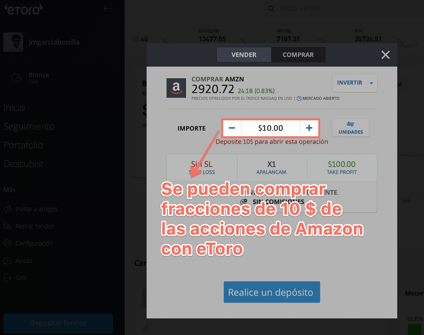 Invertir en fracciones de acciones con eToro