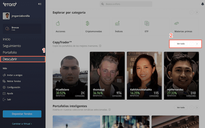 Función CopyTrader de eToro
