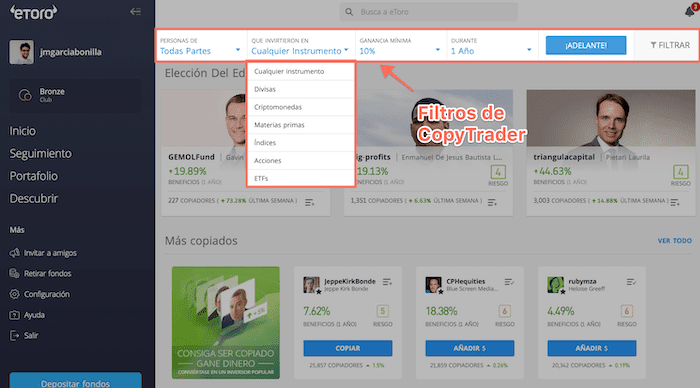 Instrumentos disponibles en eToro