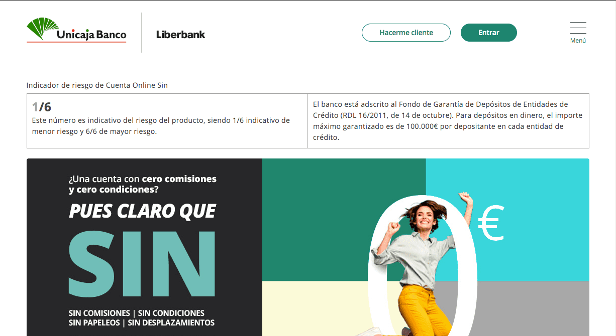 Banco sin comisiones sin nómina Unicaja