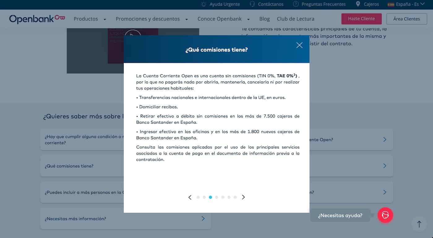 Comisiones Cuenta Open