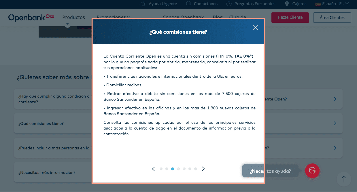 Las comisiones que tiene la Cuenta Corriente Open de Openbank.