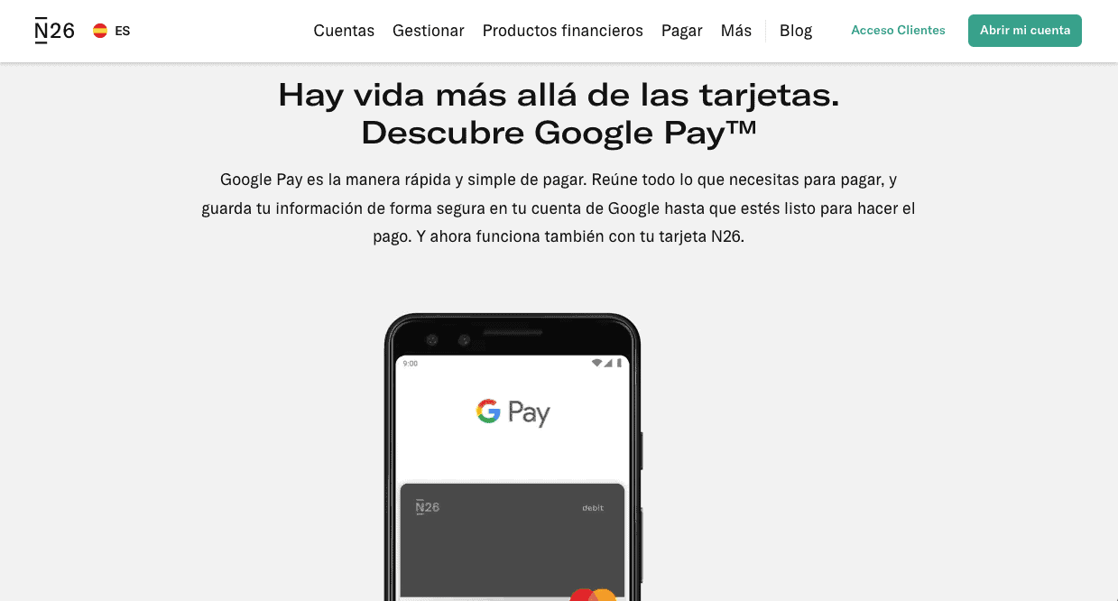 N26 nos explica en su página web cómo usar Google Pay con su banca.