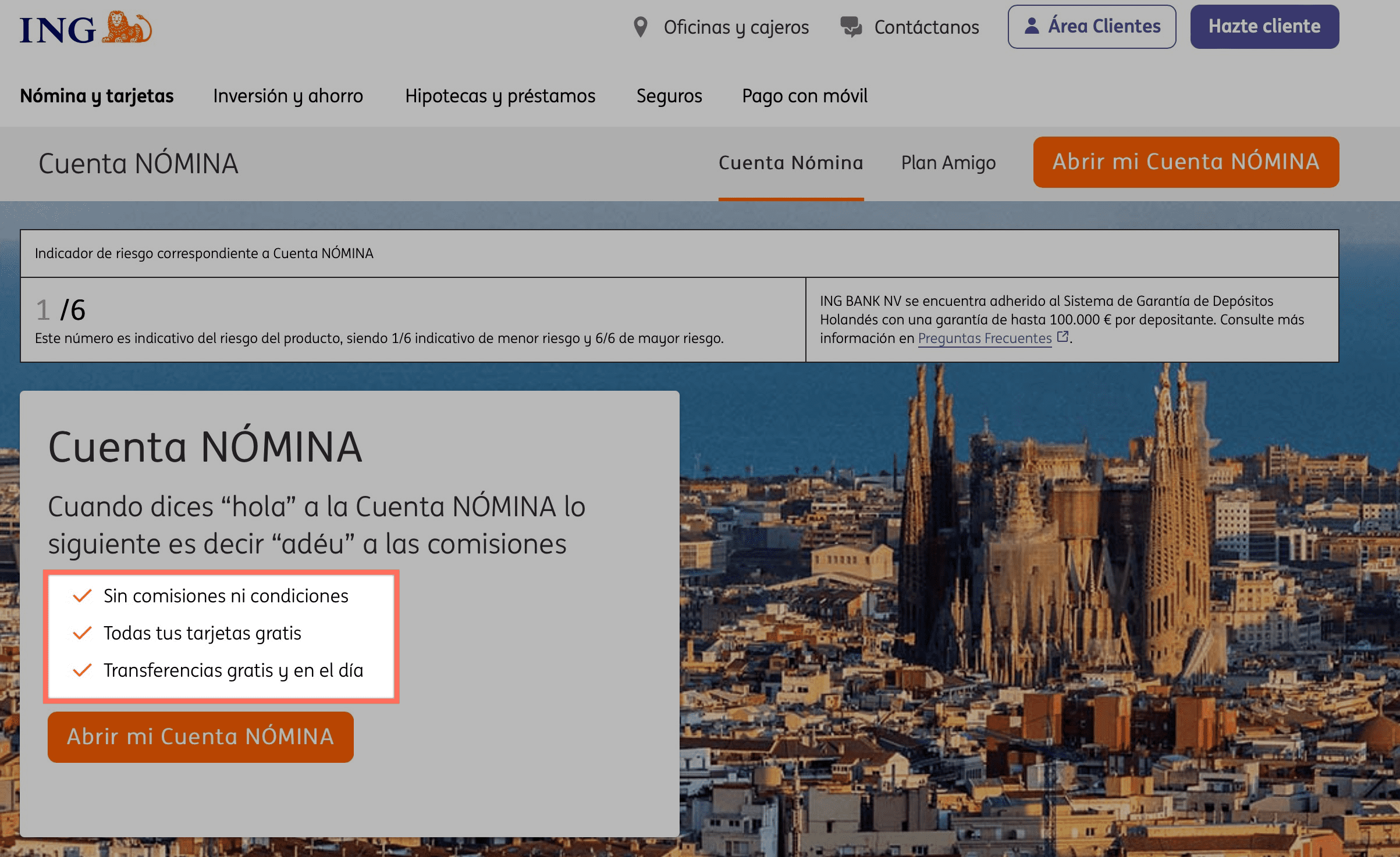 Ventajas de la cuenta sin nómina sin comisiones de ING