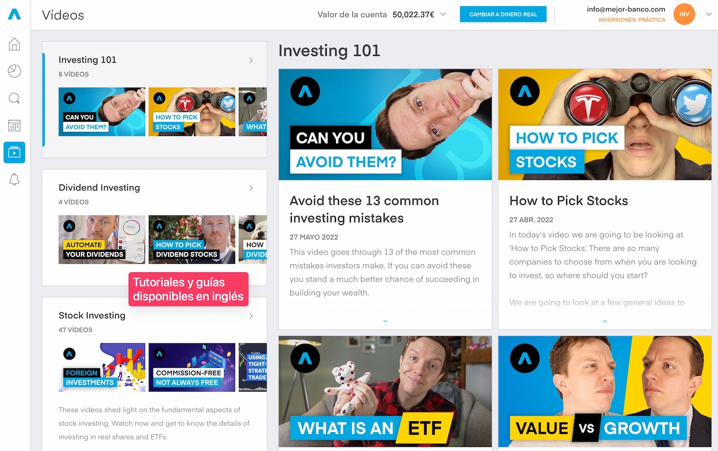 Tutoriales y guías de Trading 212 en inglés