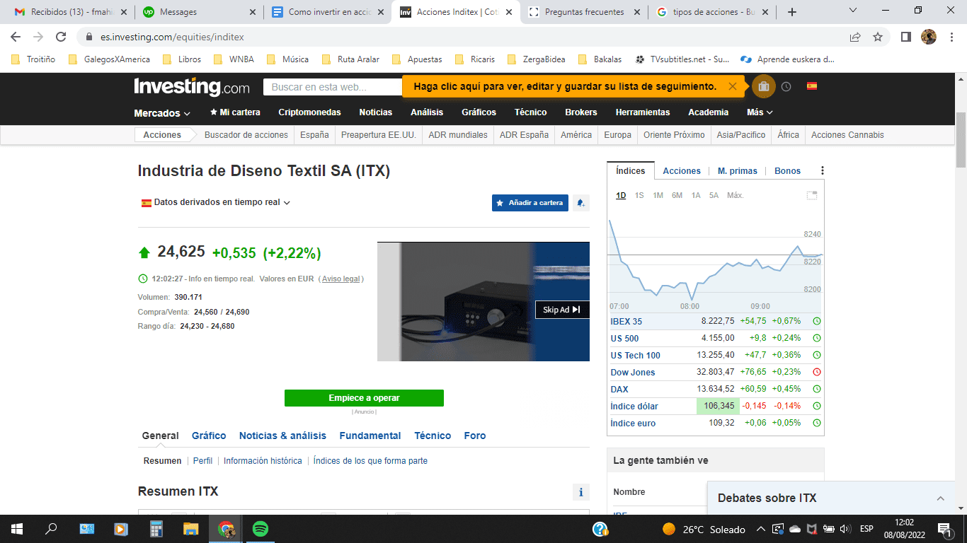 Captura de pantalla de inversión en acciones de Investing.com