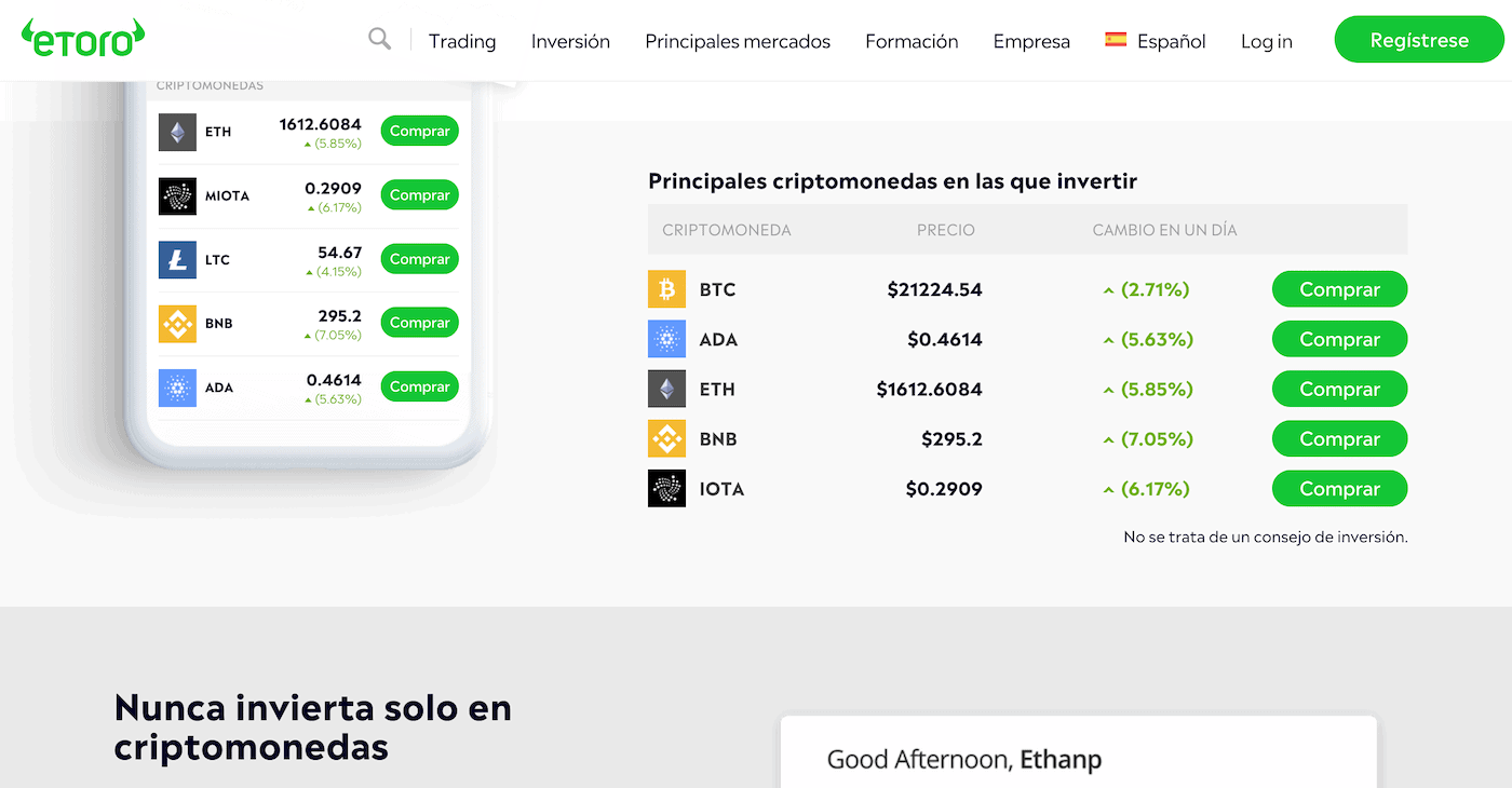 Comprar criptomonedas en eToro