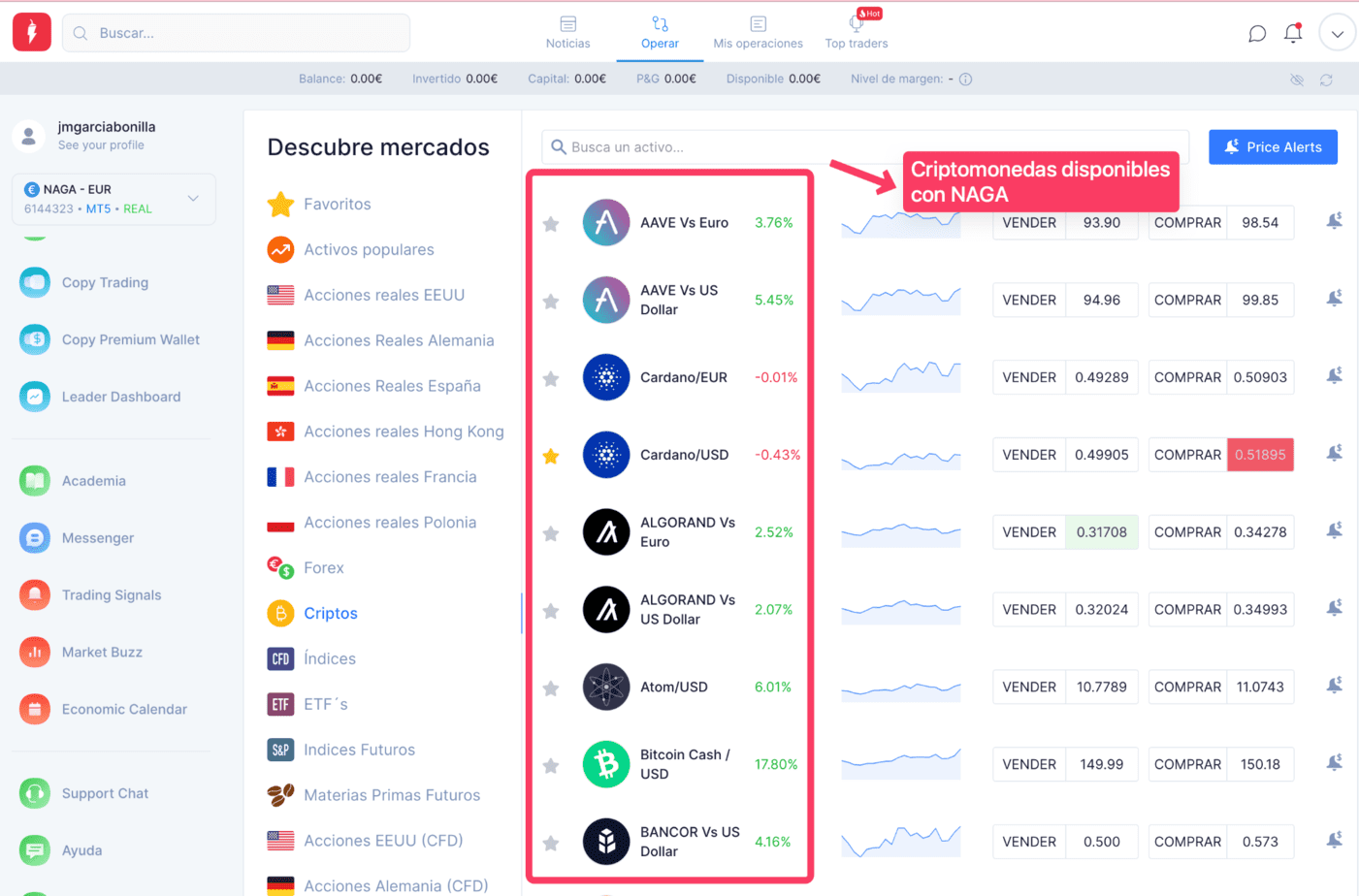 Las criptomonedas disponibles en NAGA