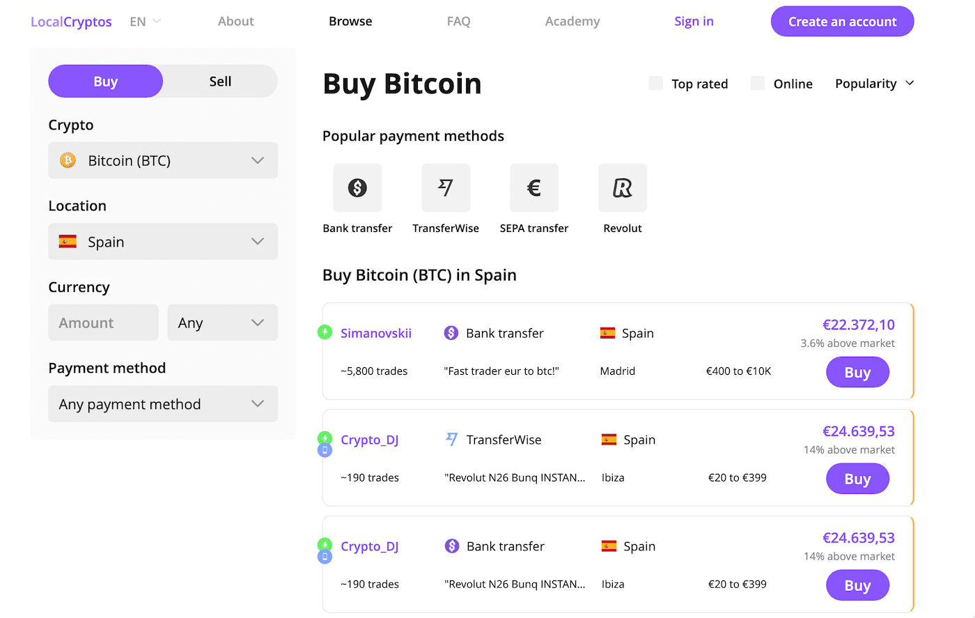 LocalCryptos para comprar criptomonedas en un DEX