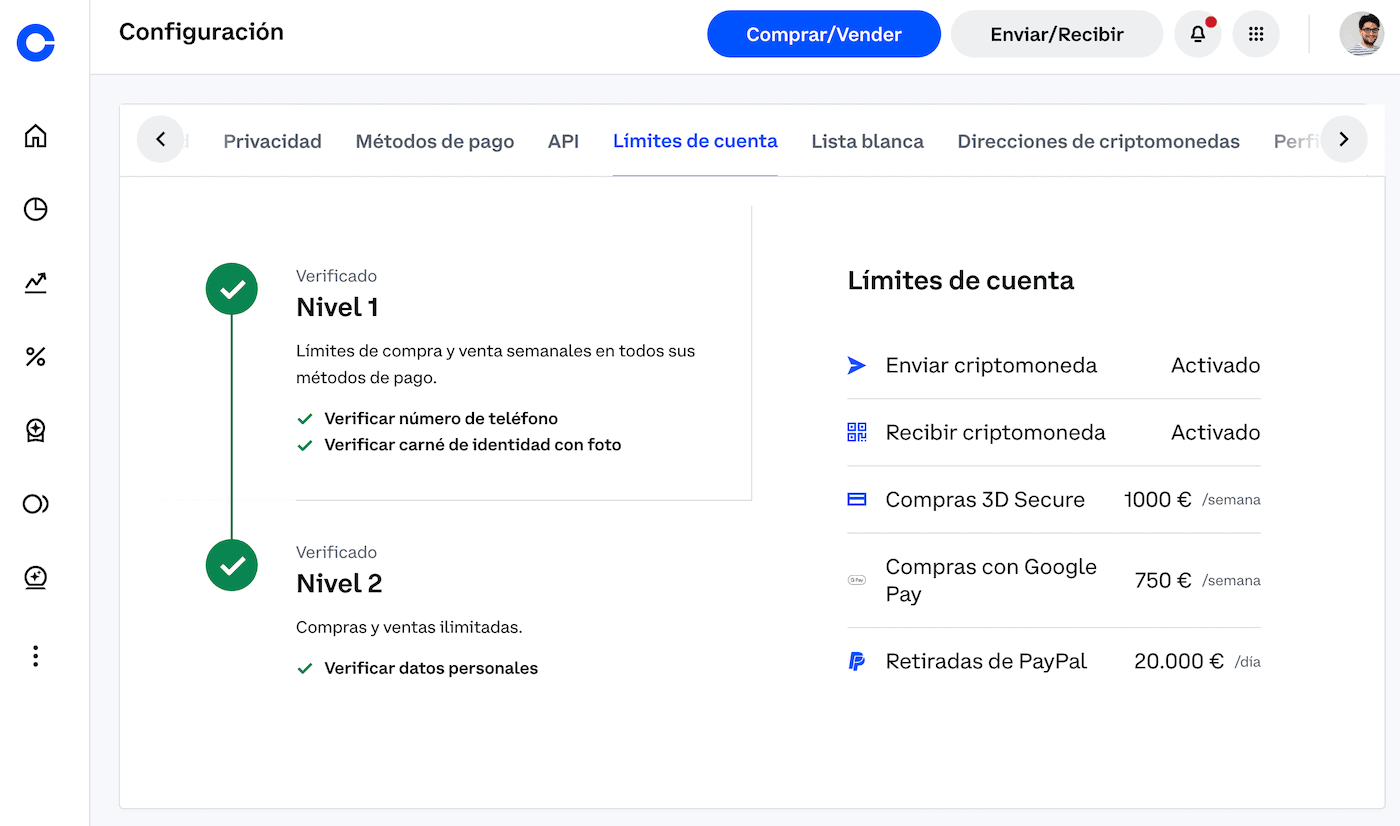 Límetes cuenta Coinbase
