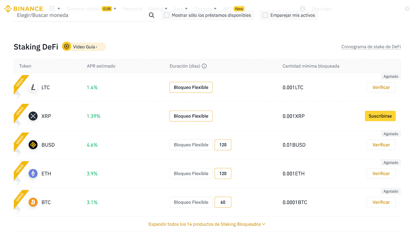 Opciones de Staking de Binance