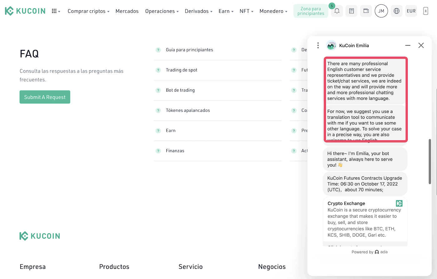 Atención al usuario de KuCoin