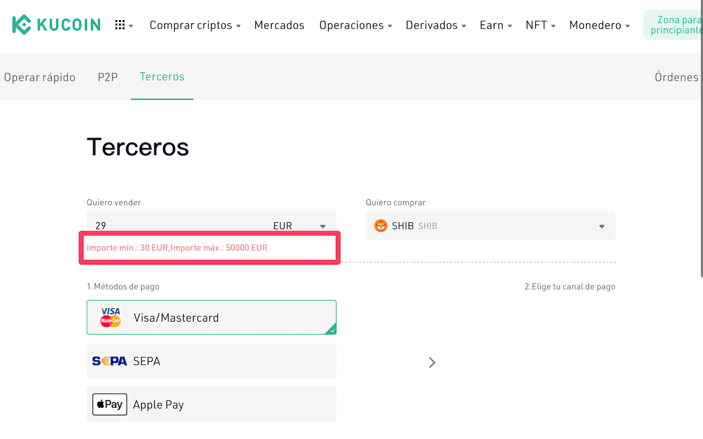 Compra mínima con KuCoin