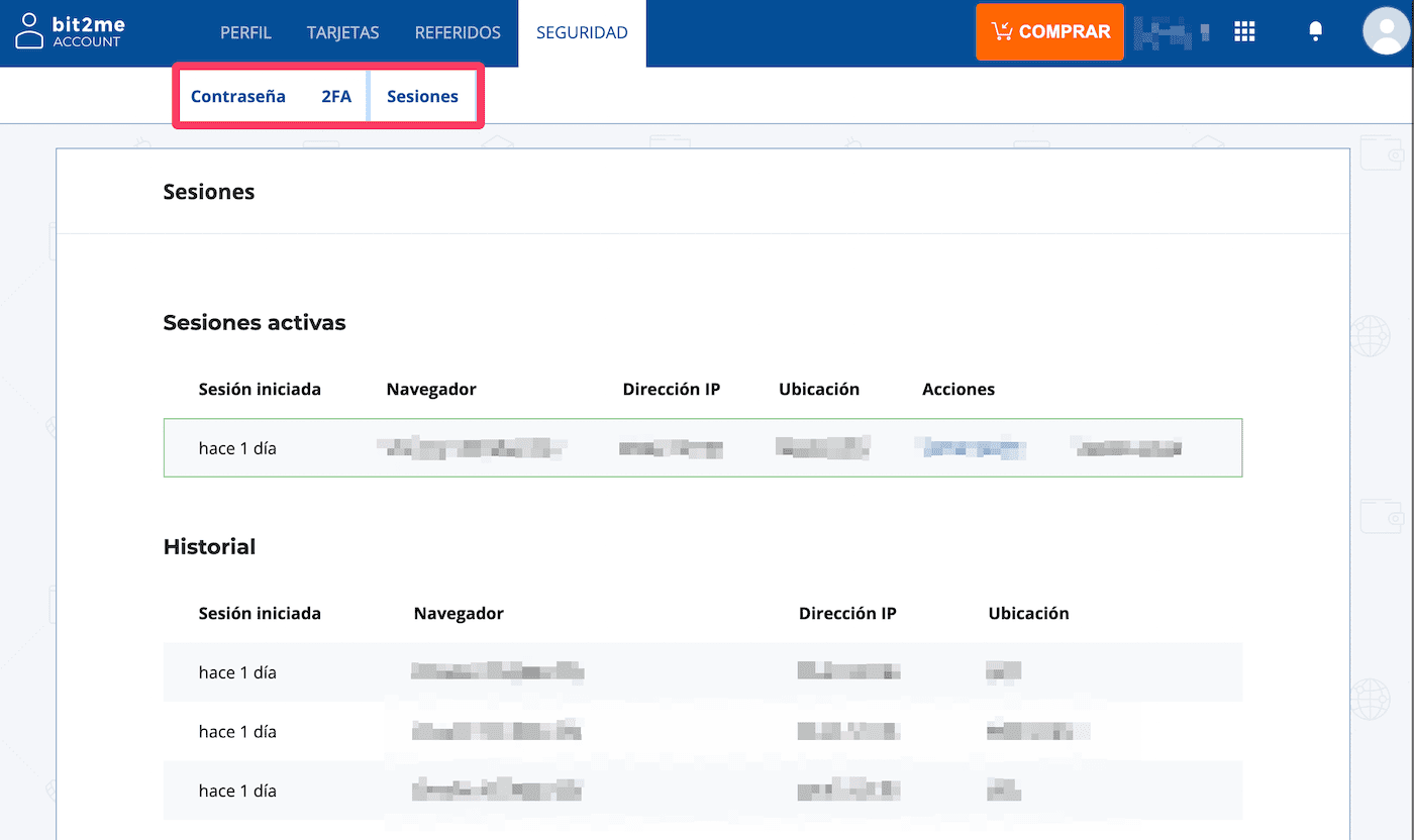 Opciones de seguridad con Bit2Me
