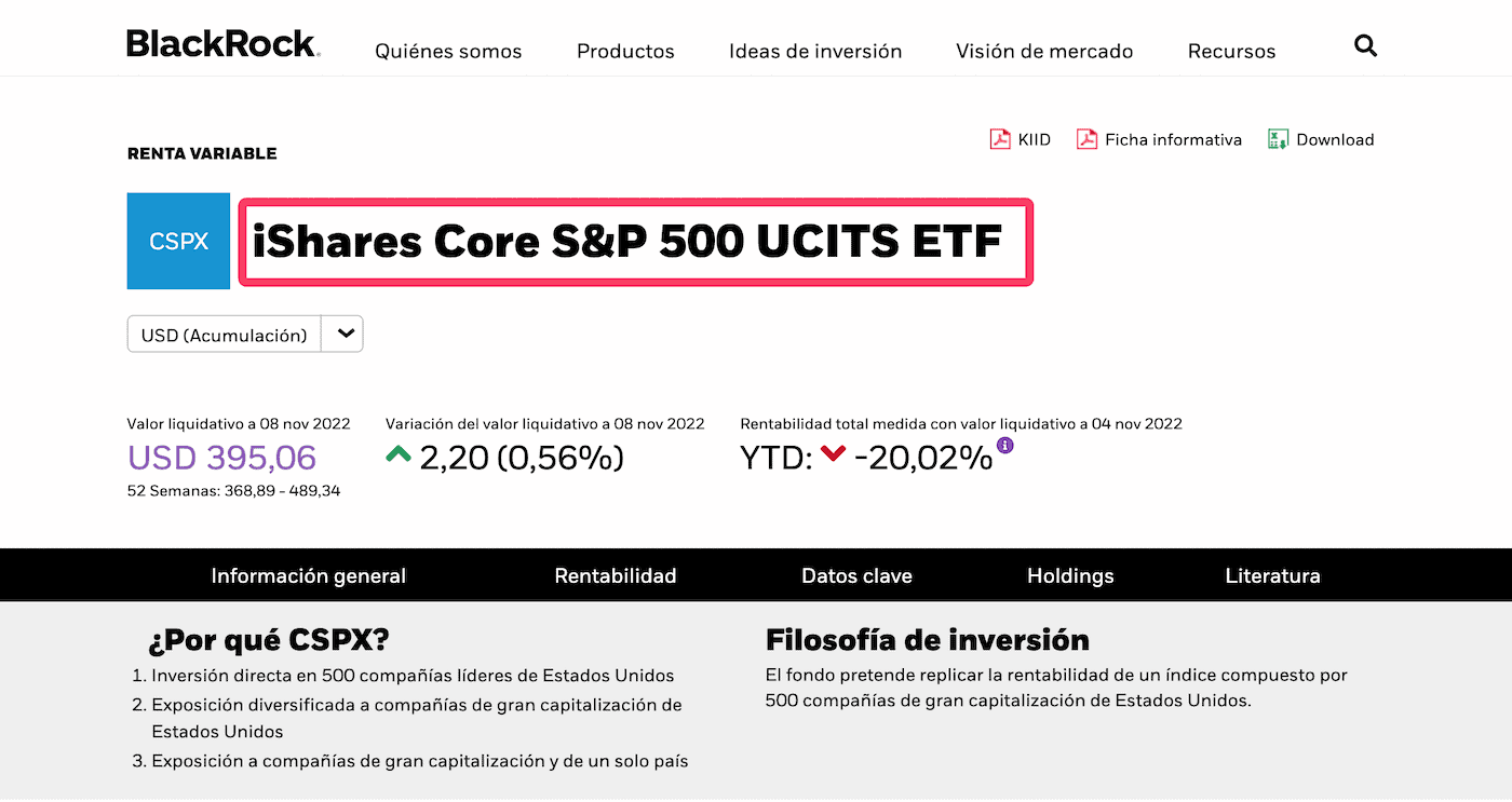 ETF del S&P500 de iShares (BlackRock)