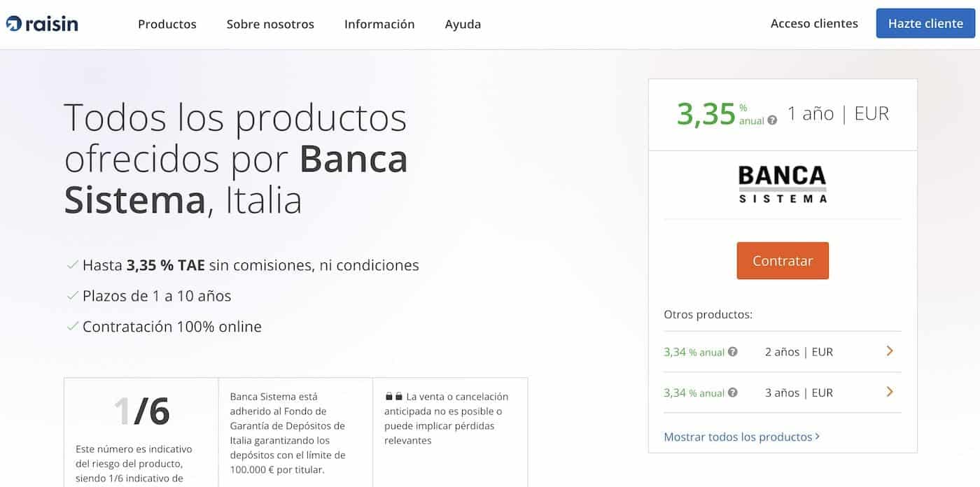 Depósito bancario de Banca Sistema