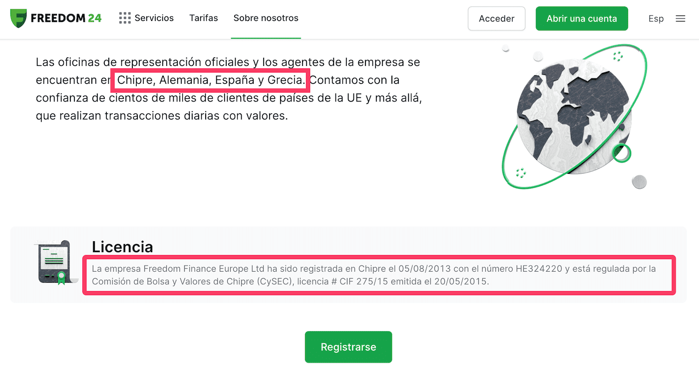 Regulación y oficinas de Freedom24