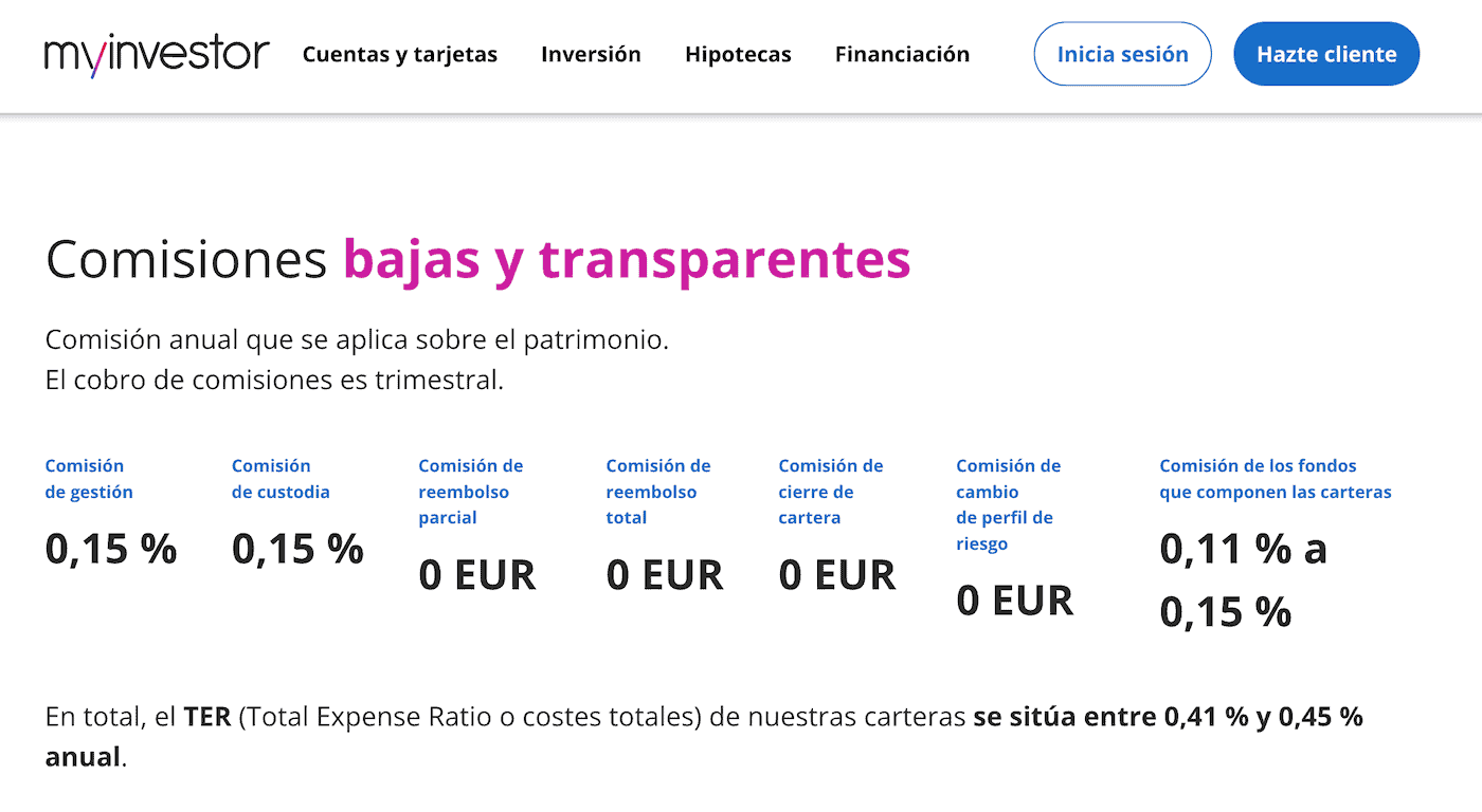Comisiones ajustadas de los roboadvisors 