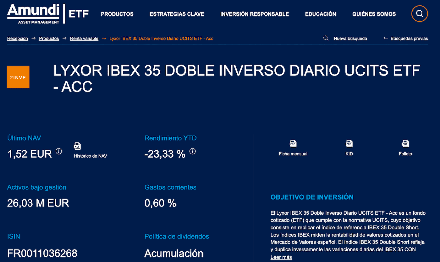 ETF Ibex 35 inverso de Amundi