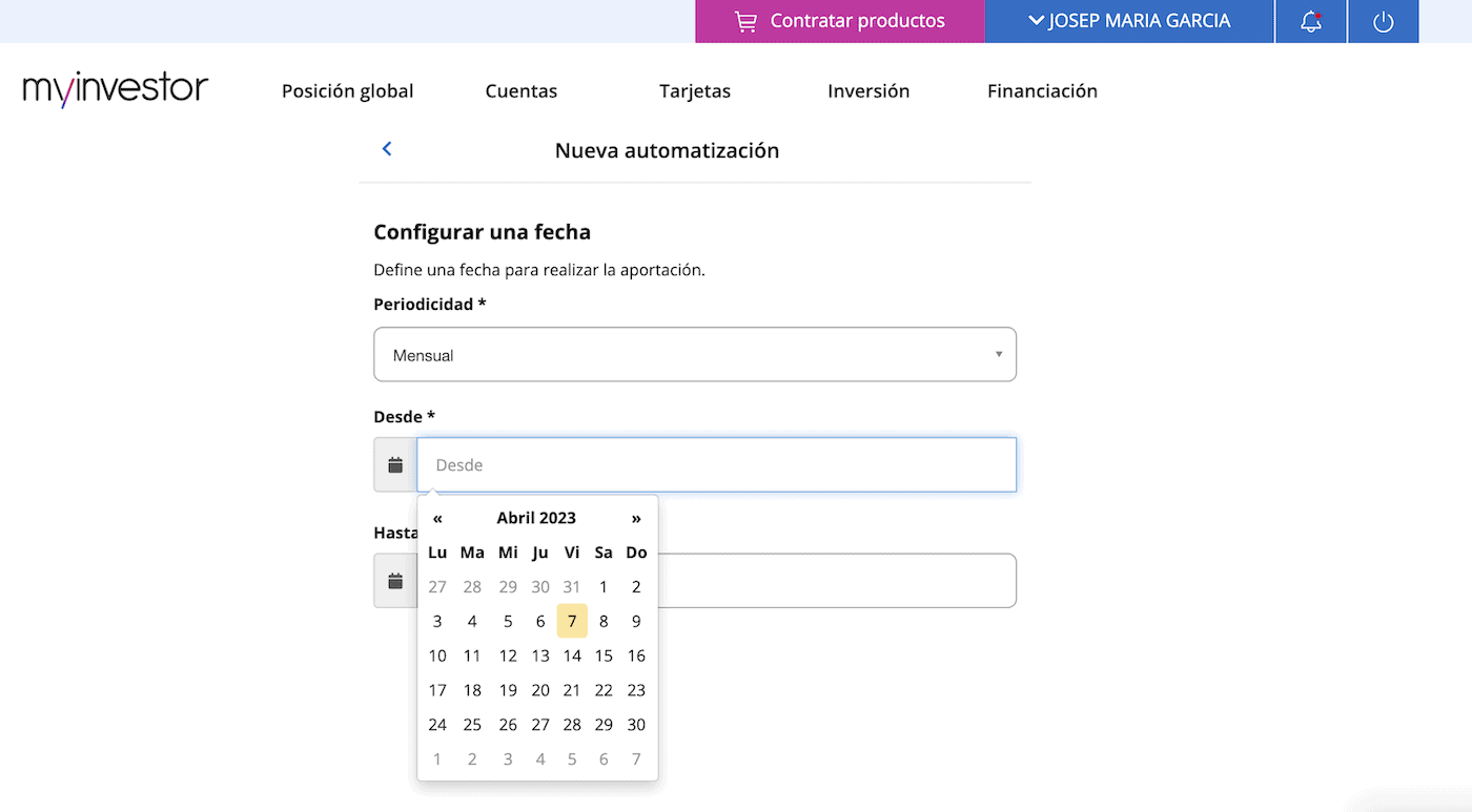 Gestor de aportaciones automáticas de MyInvestor