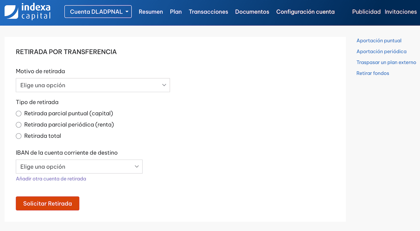 Retirar fondos de Indexa Capital