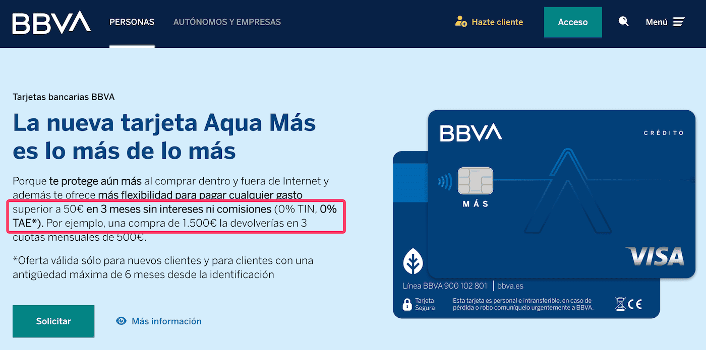 Promoción de bienvenida con la tarjeta de crédito del BBVA