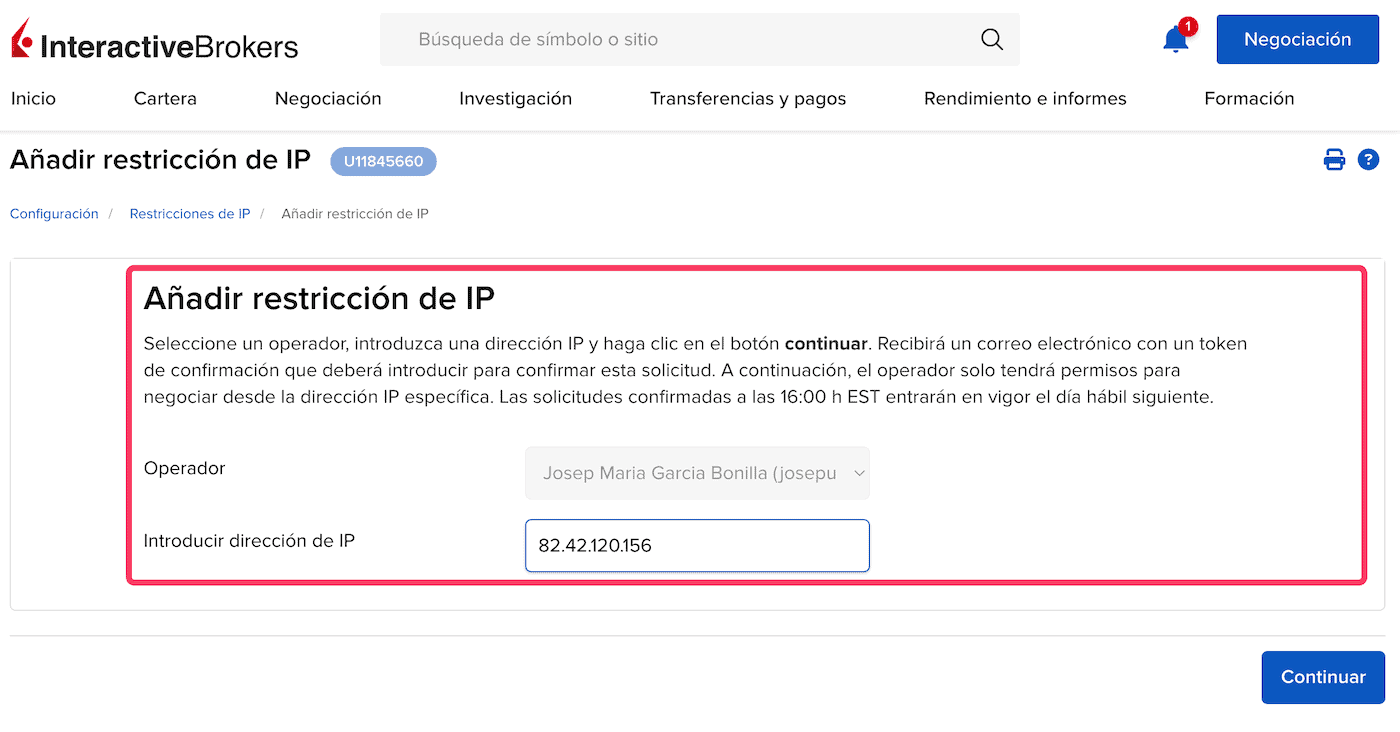 Restricciones de IP con Interactive Brokers