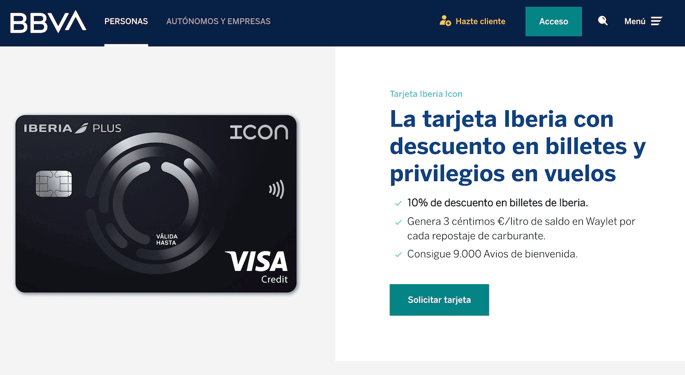 Tarjeta Crédito BBVA que ofrece puntos AVIOS