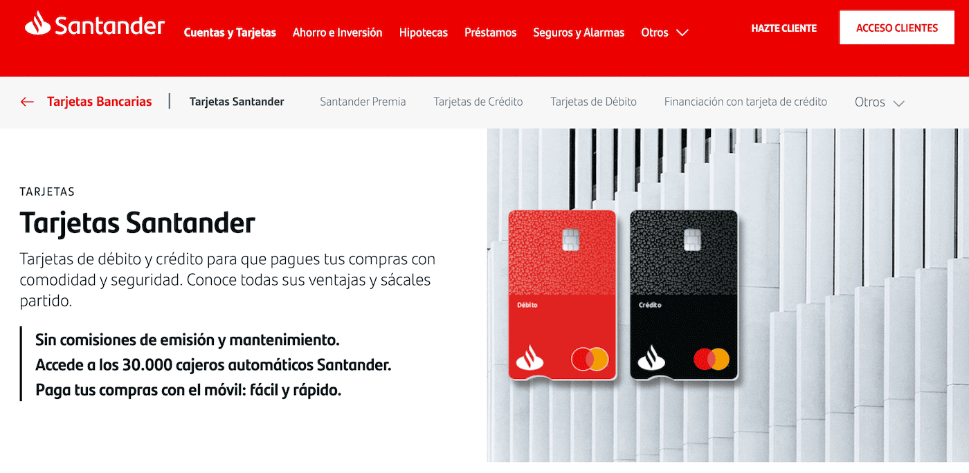 Tarjetas de crédito del Banco Santander