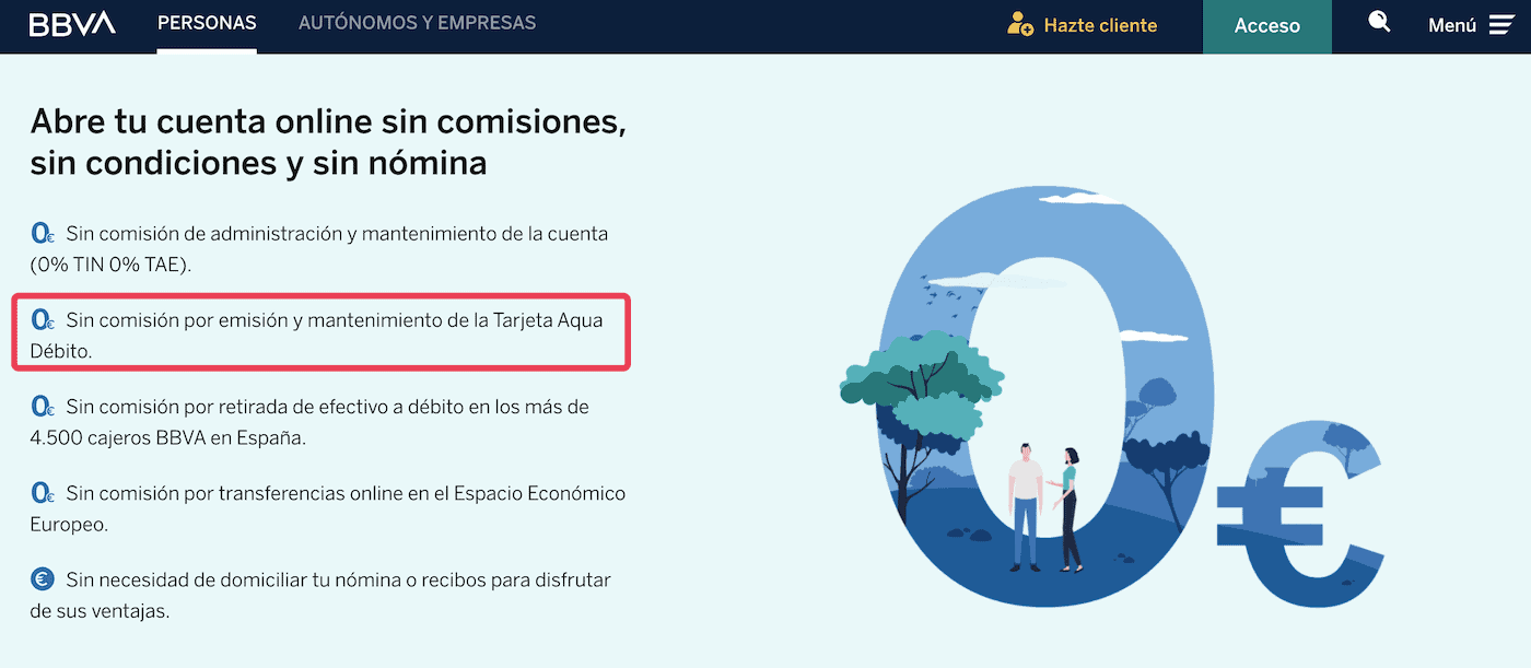 Ejemplo de cuenta con tarjeta de débito sin comisiones