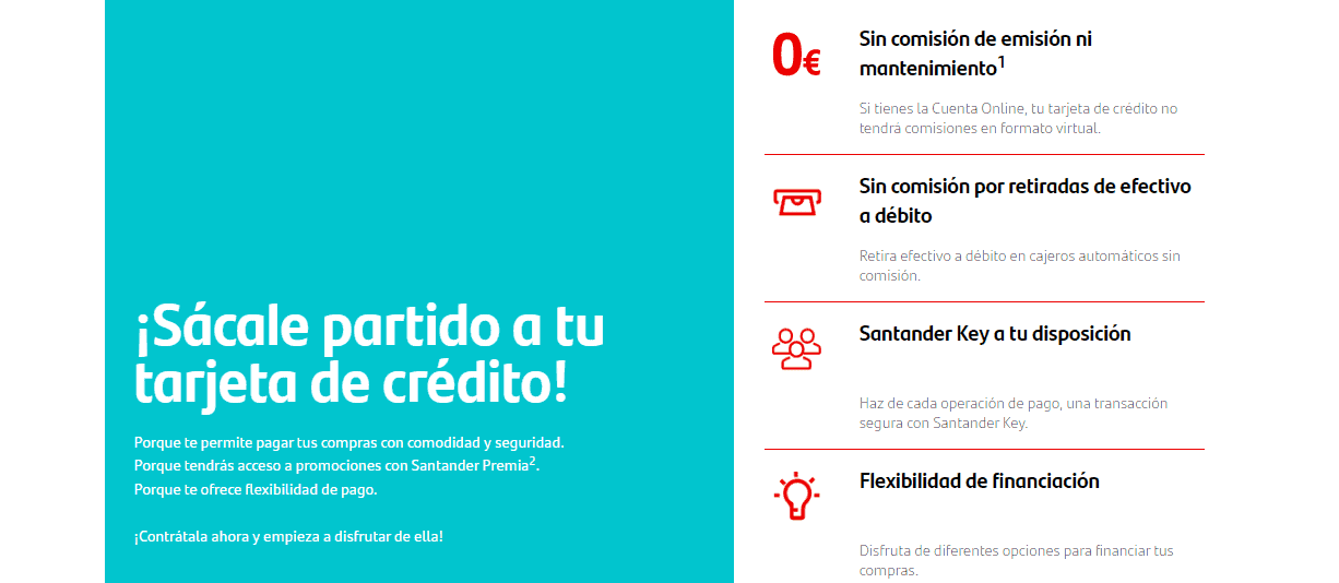 Promoción del Banco Santander para su tarjeta de crédito básica.