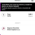 Extracto app de la cuenta del Sabadell